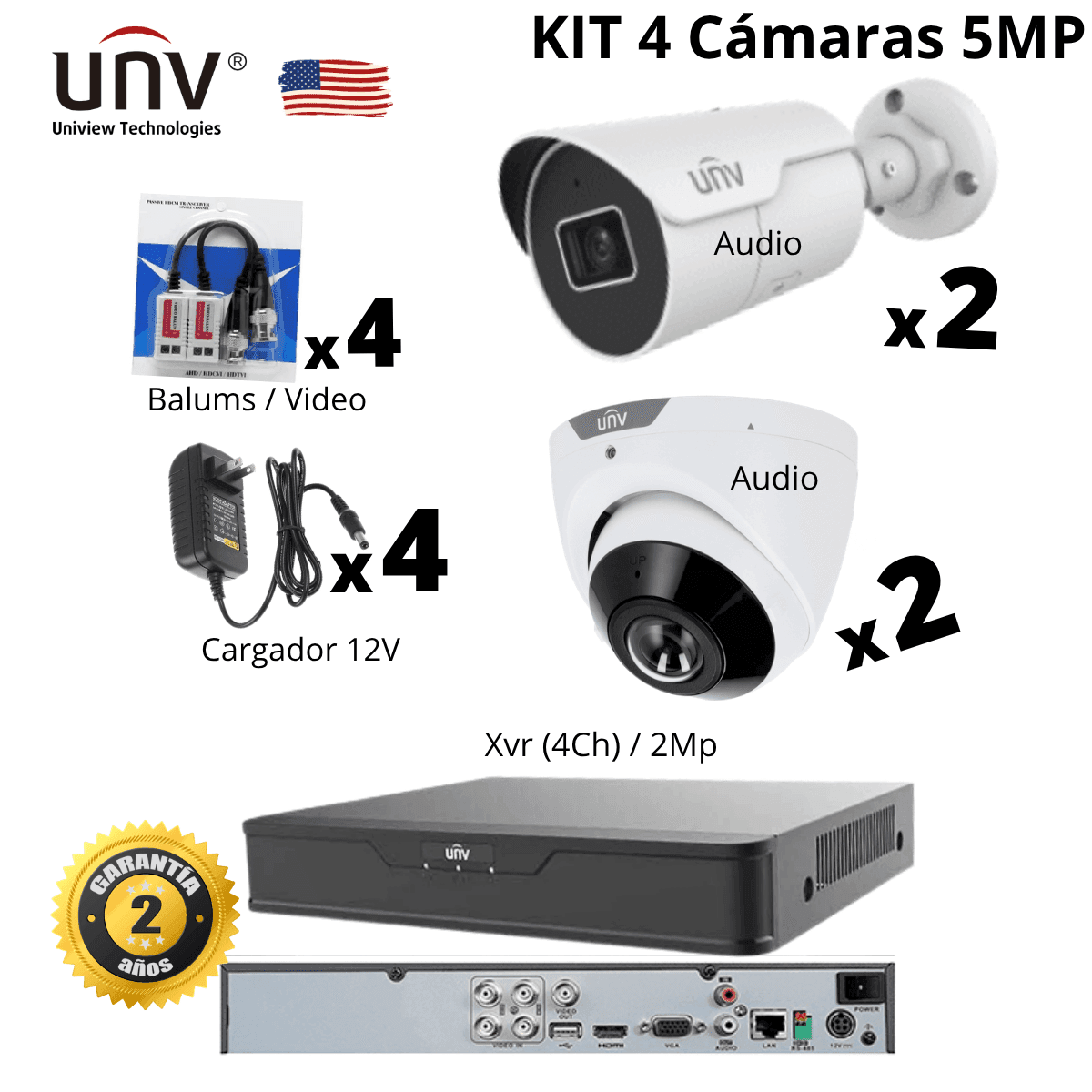 KIT - UNV - 4 camaras 5MP