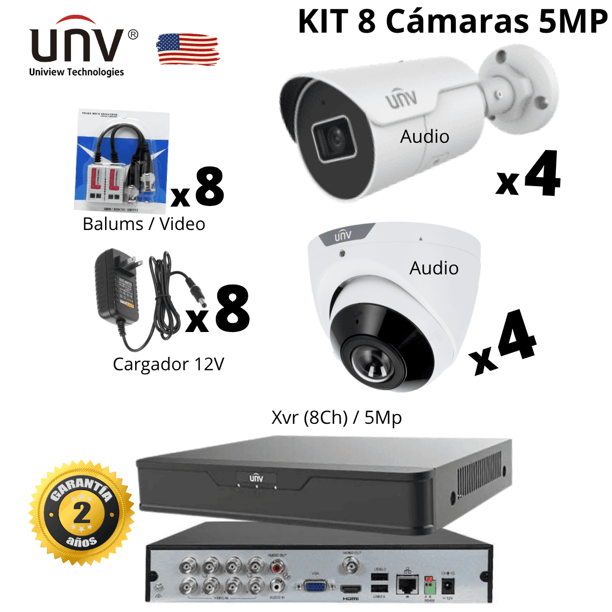 KIT - UNV - 8 camaras 5MP